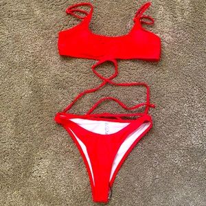 Red two piece bikini set